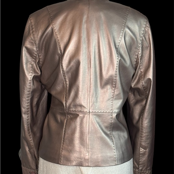 Sigrid Olsen Size L Buttery Soft Lamb Leather Jacket Metalic Champagne Gold Zip - Picture 7 of 11